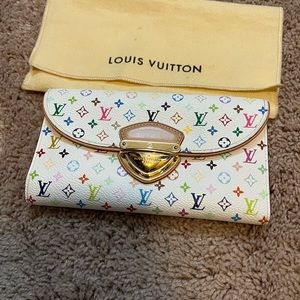 LOUIS VUITTON Multicolor Portefeuille Eugenie Wallet White LV Authentic